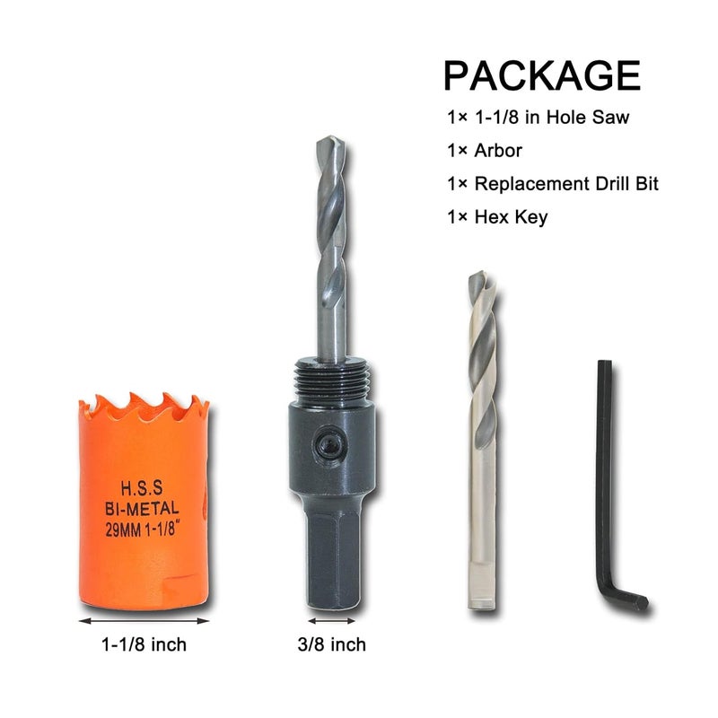 VIKITON 1-1/8 inch Hole Saw with Arbor for Metal Wood Plastic, 1.1 in Bimetal Hole Cutter for Different Project with Smooth and Flat Drilling Edge, Fast Chip Removal - Image 4